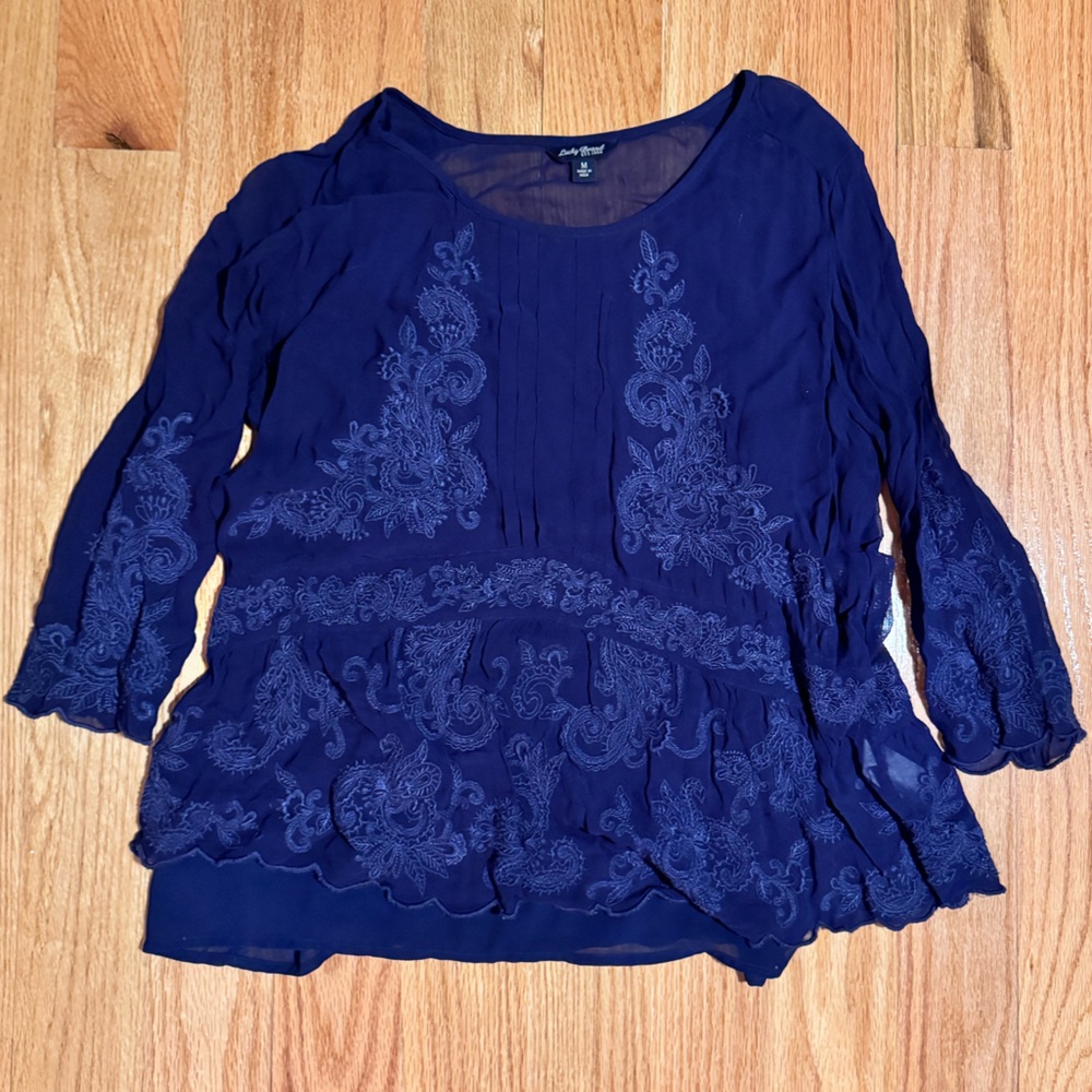 Lucky Brand Sheer Blue Blouse with Lace Details